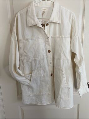 NWT World Market Cotton Utility Chore Coat - White Contrast Stitch - Free Size